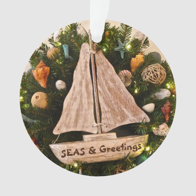 Tropische Küstenmeere & Grüße Weihnachten Ornament (Vorderseite)