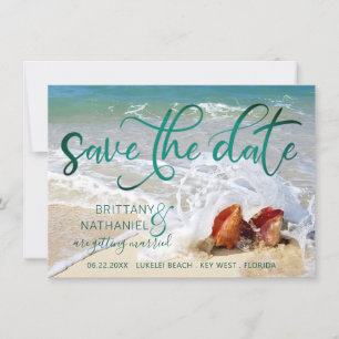 Tropische Küstenstrand-Ziel-Hochzeitsschalen Save The Date