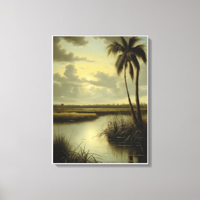 Tropische Landschaft mit Palmen und Wasser Leinwanddruck (Vorderseite)