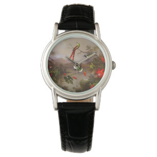 Tropische Landschaft mit zehn Hummingbirds Heade Armbanduhr