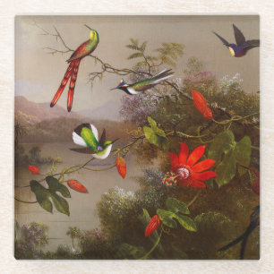 Tropische Landschaft mit zehn Hummingbirds Heade Glasuntersetzer