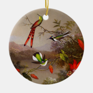 Tropische Landschaft mit zehn Hummingbirds Heade Keramik Ornament