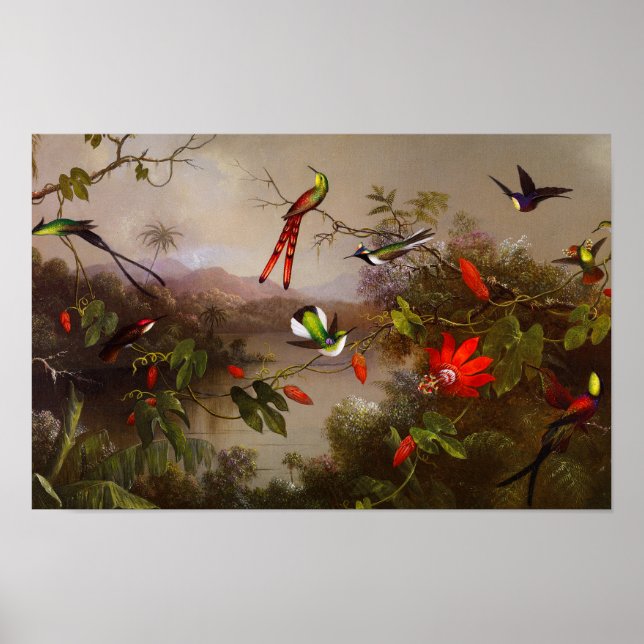 Tropische Landschaft mit zehn Hummingbirds Heade Poster (Vorne)