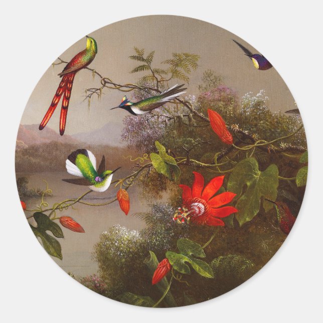 Tropische Landschaft mit zehn Hummingbirds Heade Runder Aufkleber (Vorderseite)