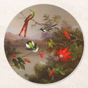 Tropische Landschaft mit zehn Hummingbirds Heade Runder Pappuntersetzer