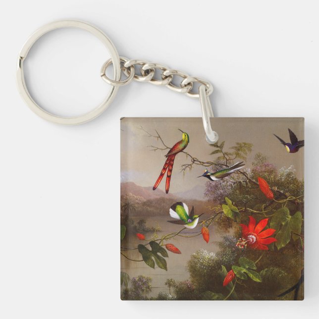 Tropische Landschaft mit zehn Hummingbirds Heade Schlüsselanhänger (Vorderseite)