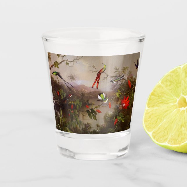 Tropische Landschaft mit zehn Hummingbirds Heade Schnapsglas (Vorderseite)