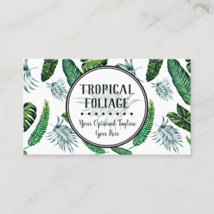 Tropische Laub-Palmblätter u. Grün-Aquarell Visitenkarte