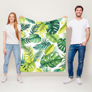 Tropische Leaf-Geschichte - Monstera & Banana Leaf Fleecedecke