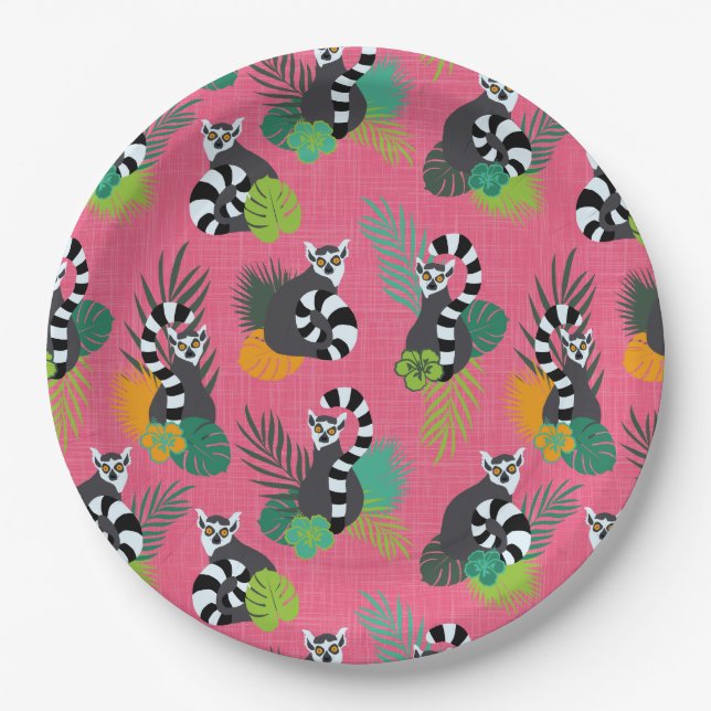 Tropische Lemuren - Rosa Pappteller (Vorderseite)