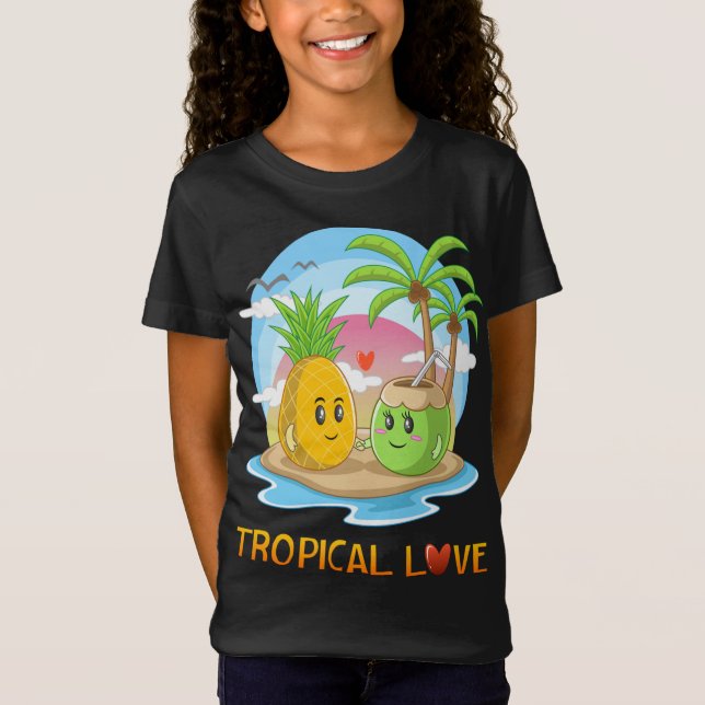 Tropische Liebe Funny Tropical Island Happy Couple T-Shirt (Vorderseite)