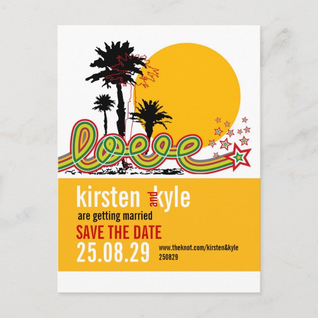 Tropische Liebe Sommerpalmen Save the Date Ankündigungspostkarte (Vorderseite)