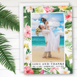 Tropische Liebe und Dank Dankeskarte<br><div class="desc">Elegante tropische Wasserfarbe,  Grün und Palmen Blätter Braut und Gräuel Liebe und Dank Hochzeit Foto Dankeschön Karte</div>