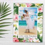 Tropische Liebe und Dank Postkarte<br><div class="desc">Elegant Watercolor Tropical Floral,  Greenery und Palm Blätter Bride and Groom Liebe und Dank Hochzeit Foto Vielen Dank Postcard</div>