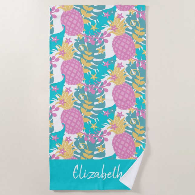 Tropische Lila Ananas Strandtuch (Vorderseite)