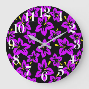 Tropische Lila hawaiianische Hibiskus-Blume Große Wanduhr