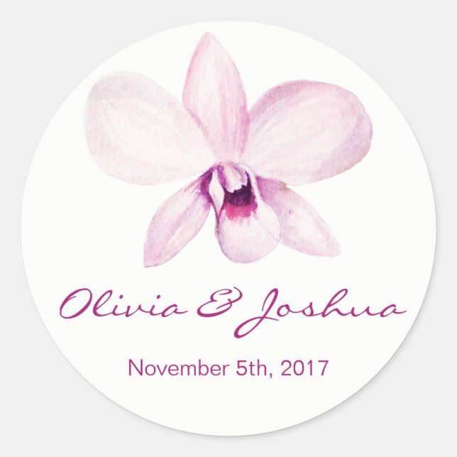 Tropische Lila Orchideenhochzeit Runder Aufkleber (Vorderseite)