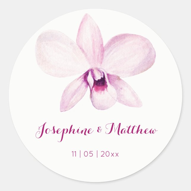 Tropische Lila Orchideenhochzeit Runder Aufkleber (Vorderseite)