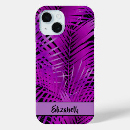 Tropische Lila Palmfronten auf schwarzen Personali Case-Mate iPhone Hülle