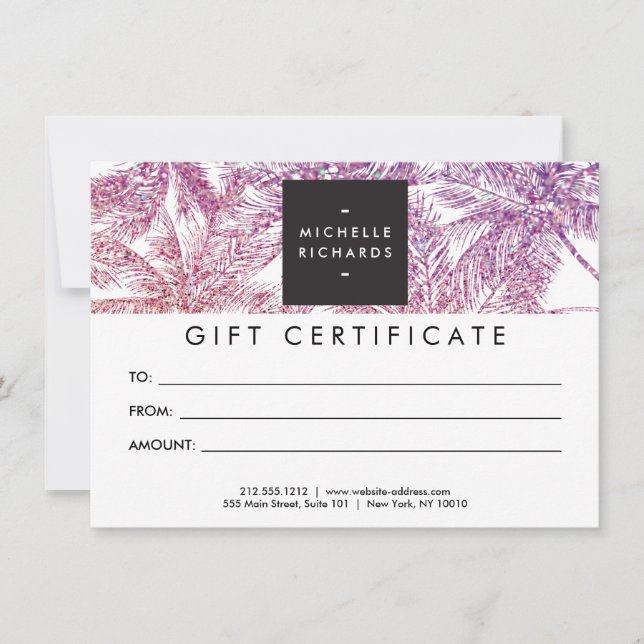 Tropische Lila/rosa Glitzer Palms Geschenkkarte (Vorderseite)
