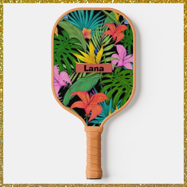 Tropische Lila und grüne botanische Blume Pickleball Schläger (Von Creator hochgeladen)