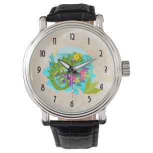 Tropische Lizard mit Blume Armbanduhr