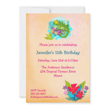 Tropische Lizard mit Blume Luau Birthday Einladung
