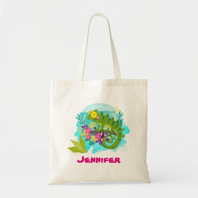 Tropische Lizard mit Personalisierten Blume Tragetasche (Vorne)