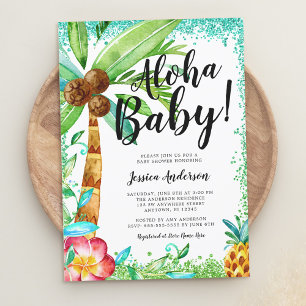 Tropische Luau-Aquarell-Faux-Glitter-Baby-Party Einladung