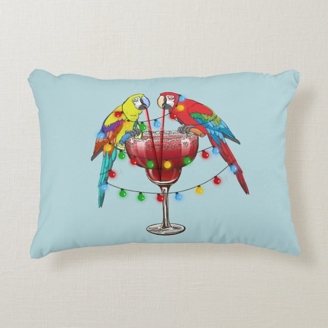 Tropische Macaws trinken Wein Dekokissen (Vorderseite)