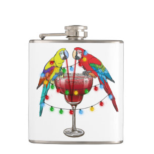 Tropische Macaws trinken Wein Flachmann