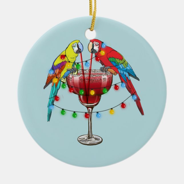 Tropische Macaws trinken Wein Keramik Ornament (Vorne)