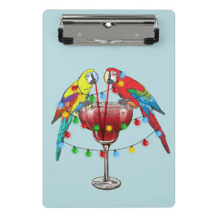 Tropische Macaws trinken Wein Mini Klemmbrett