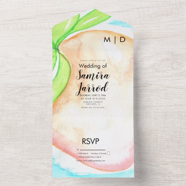 Tropische Mango Hand bemalt Sommerhochzeit All In One Einladung (Innen Boden)