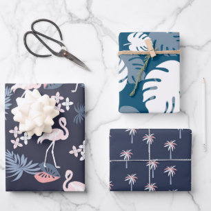 Tropische Marine, rosa, rosa gestrichene Schleifpa Geschenkpapier Set