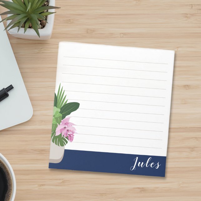 Tropische Medinilla Blume Vase auf dunkelblauer Li Notizblock (Von Creator hochgeladen)