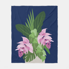 Tropische Medinilla Pink-Blume auf Dunkelblau Fleecedecke