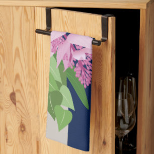 Tropische Medinilla Pink-Blume auf Dunkelblau Geschirrtuch