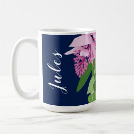 Tropische Medinilla Pink-Blume auf dunkelblauen Na Kaffeetasse