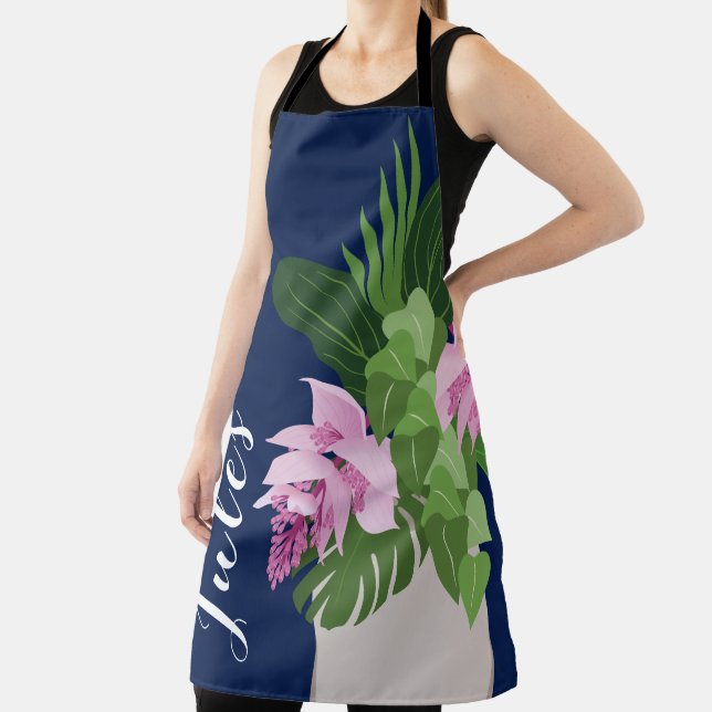Tropische Medinilla Pink Blume Vase Dunkelblau Schürze (InSitu)