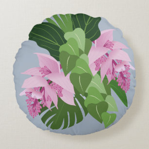 Tropische Medinilla Rosa Blume auf blau Rundes Kissen