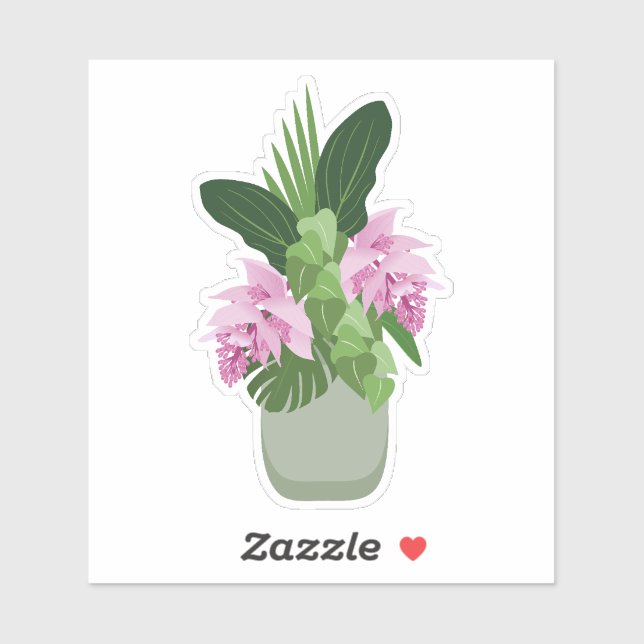 Tropische Medinilla Rosa Blume Grüne Vase Aufkleber (Blatt)