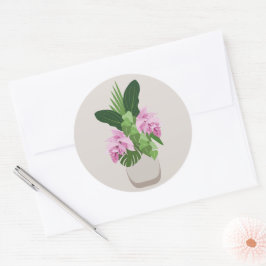 Tropische Medinilla Rosa Blume in Beige Vase Runder Aufkleber
