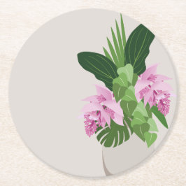 Tropische Medinilla Rosa Blume in Beige Vase Runder Pappuntersetzer
