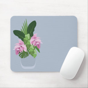 Tropische Medinilla Rosa Blume in Blauer Vase Mousepad