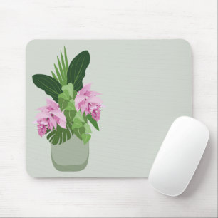 Tropische Medinilla Rosa Blume in grüner Vase Mousepad