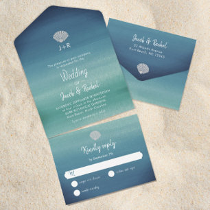 Tropische Meeresmuscheln Boho Strand Ozean Hochzei All In One Einladung