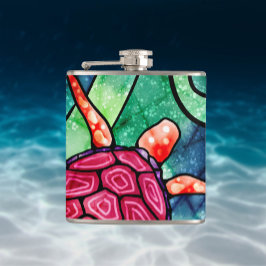 Tropische Meeresschildkröte - farbenfroher Batik-S Flachmann