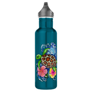 Tropische Meeresschildkröte und Hibiskus Edelstahlflasche