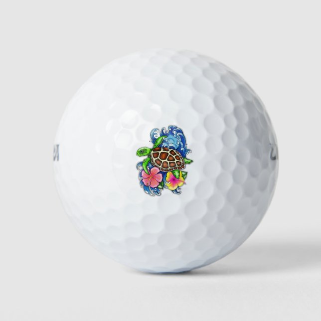 Tropische Meeresschildkröte und Hibiskus Golfball (Vorderseite)